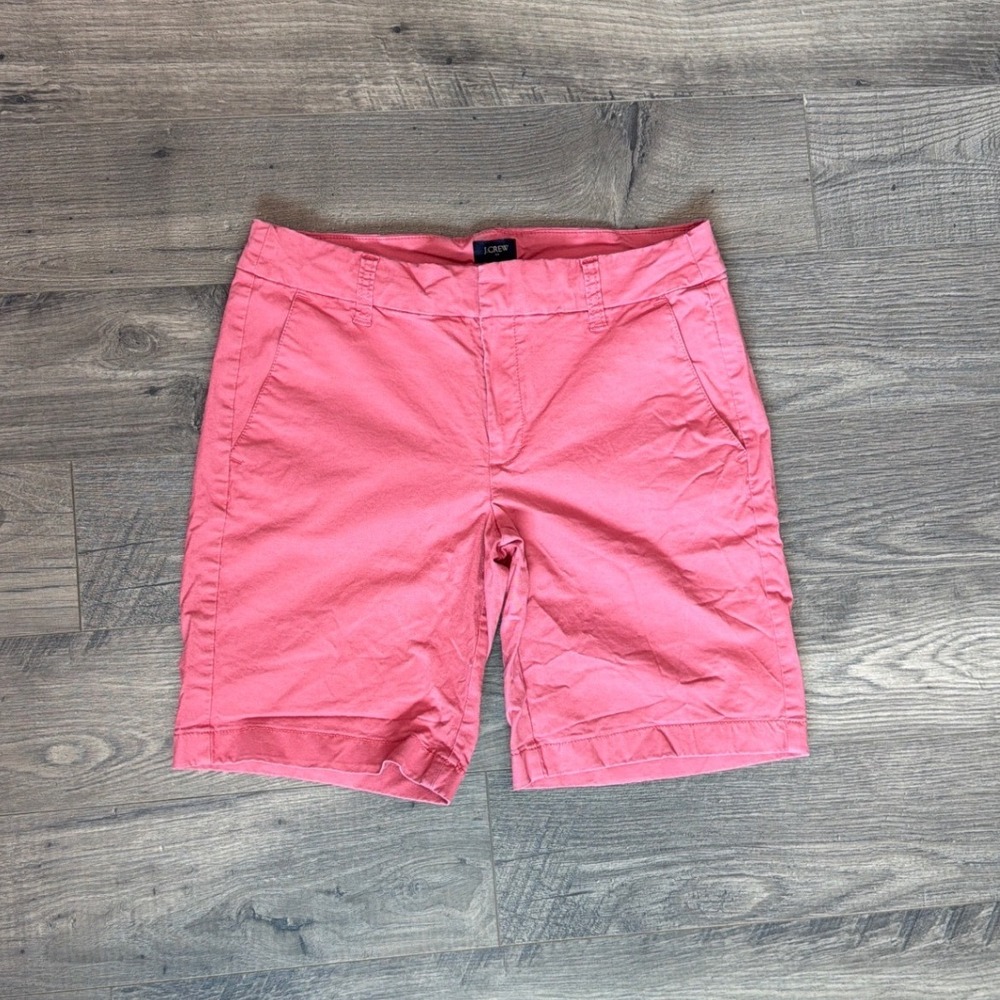 J.Crew Womens Chino Shorts Pink Coral Size 4 Mid Rise Cotton Blend Summer Casual